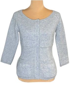 Vintage Prada Wool Cardigan SZ 6  Blue Fitted Preppy Luxury Old Money Preppy